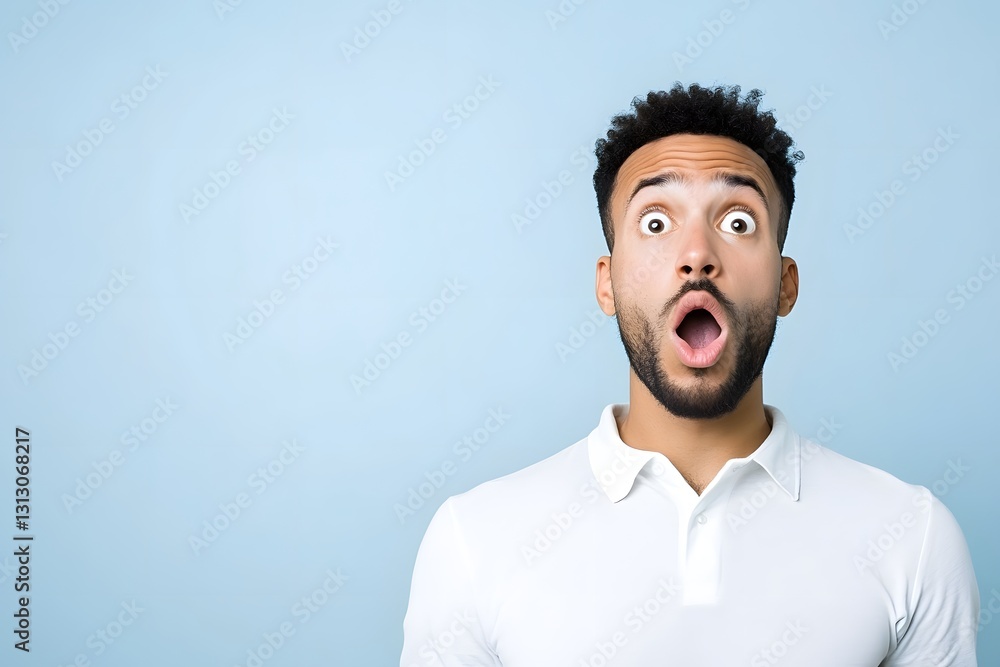 Obraz premium Expressive Headshot Portrait of Confused and Questioning Young Man with Open Mouth