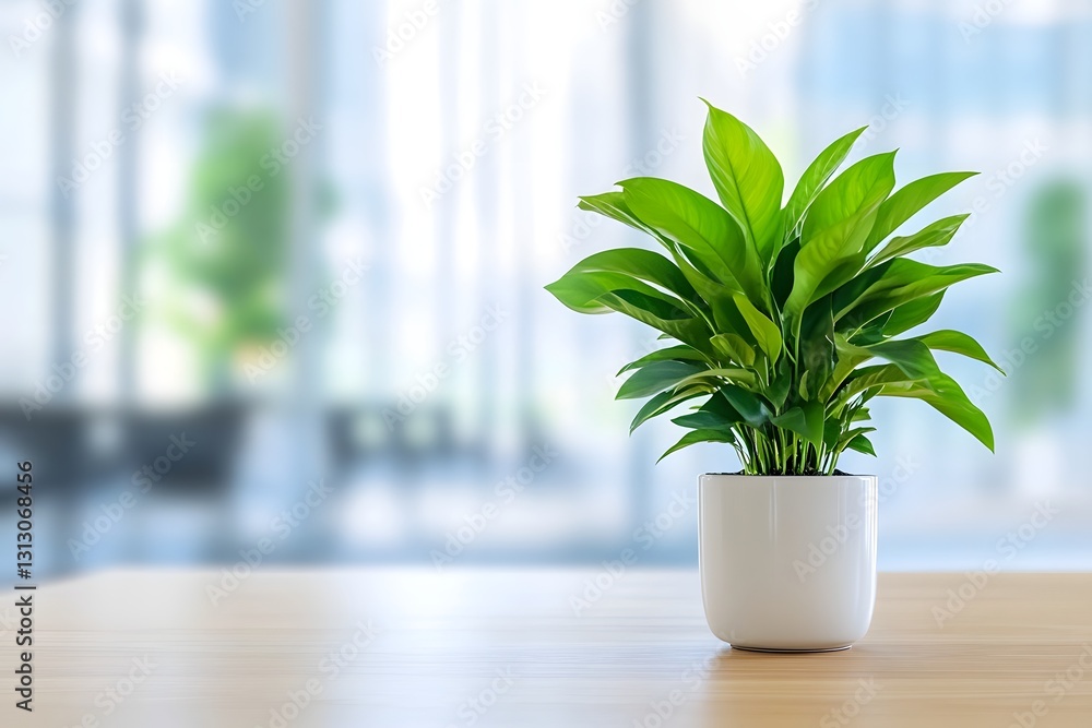 Tranquil Corporate Office Scene with Leafy Plants and Natural Illumination Tranquil Corporate Office Scene with Leafy Plants and Natural Illumination
