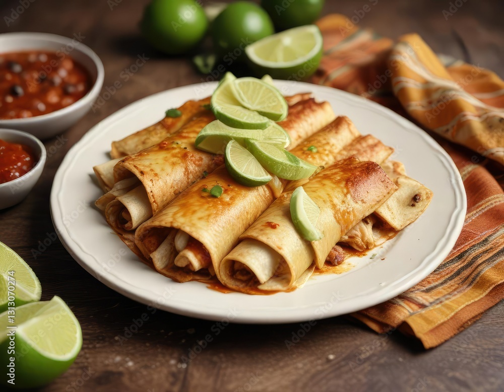 lime wedges arranged on a plate with enchiladas , zest, garnish, acidity lime wedges arranged on a plate with enchiladas , zest, garnish, acidity