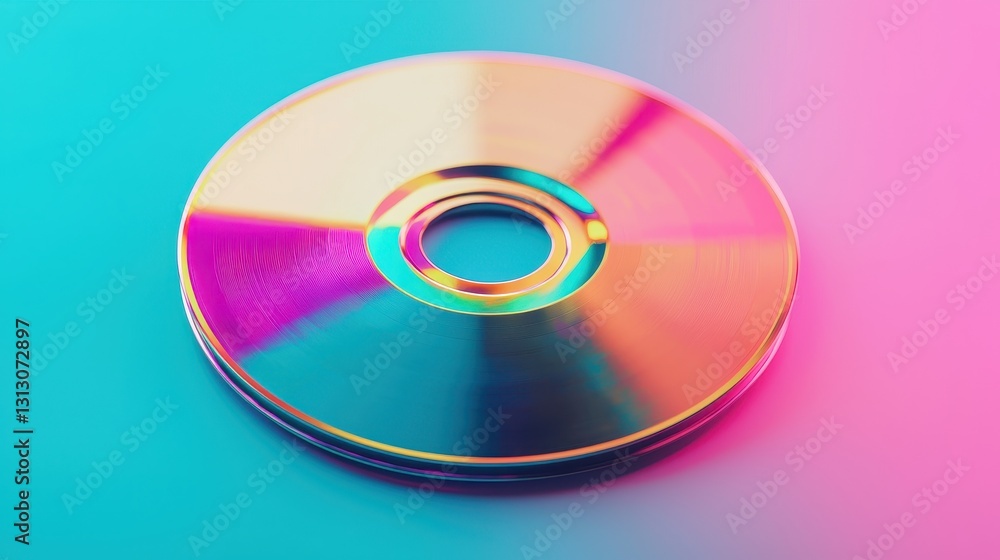 Compact disc with vibrant neon lighting. Concept of music, data storage, and technology. Compact disc with vibrant neon lighting. Concept of music, data storage, and technology.