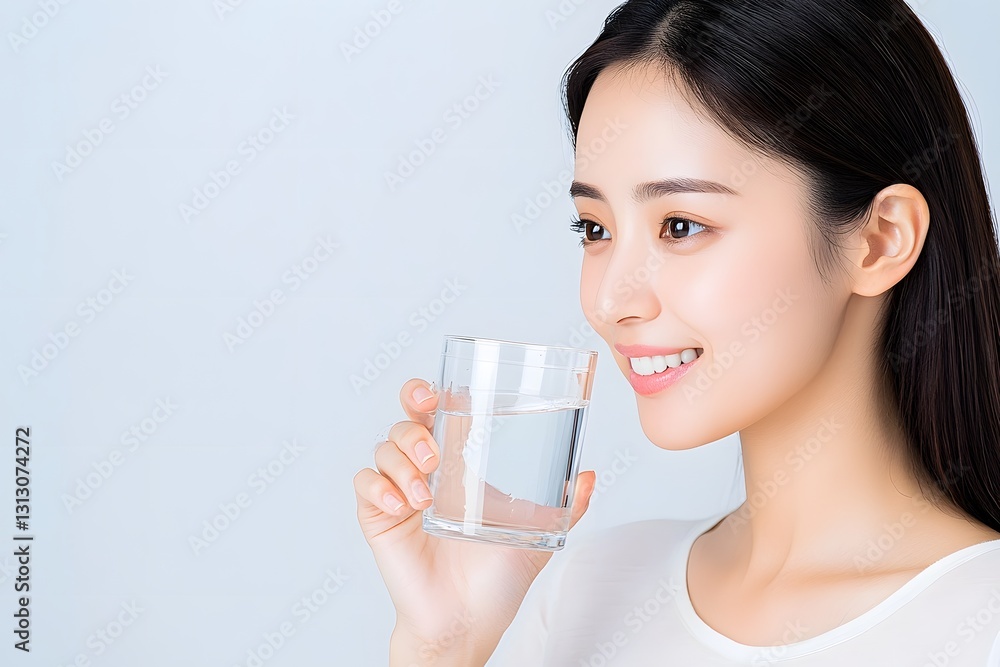 Graceful Asian Woman Sipping Crystal Clear Water Cinematic Realism and Renaissance Graceful Asian Woman Sipping Crystal Clear Water Cinematic Realism and Renaissance
