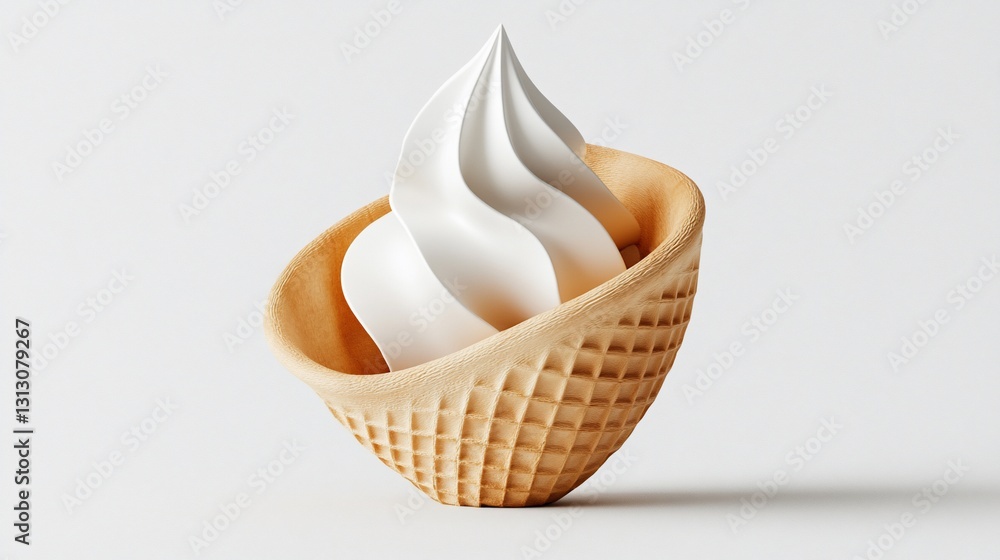 Creamy swirl in waffle cone, minimalist studio shot Creamy swirl in waffle cone, minimalist studio shot