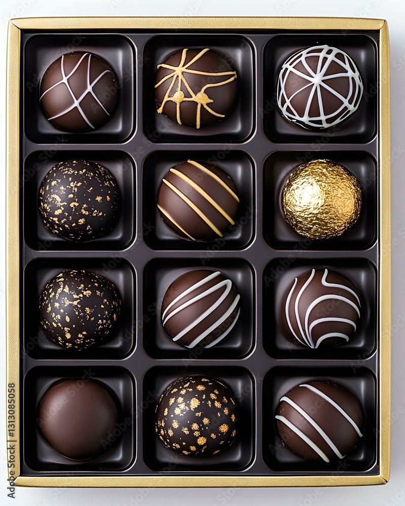 Elegant Box of Gourmet Chocolate Truffles with Gold Leaf Accents Elegant Box of Gourmet Chocolate Truffles with Gold Leaf Accents
