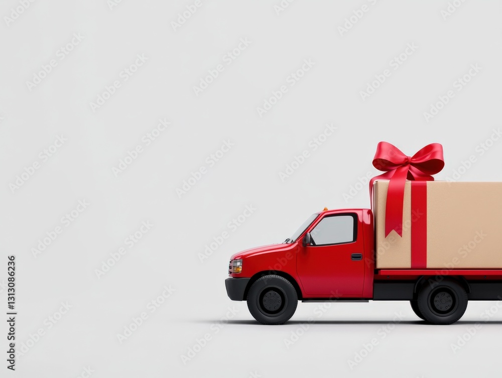 Red truck carries gift box Red truck carries gift box