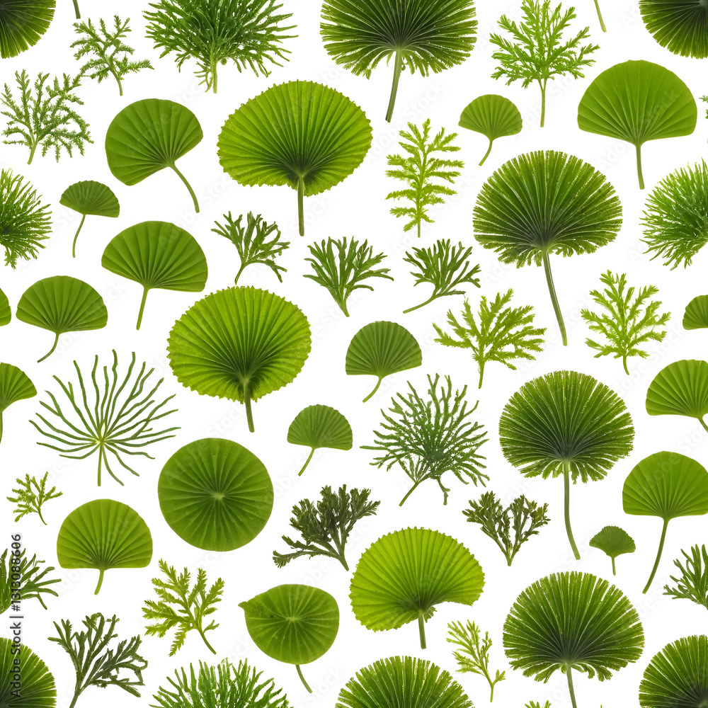 Fototapeta premium seaweeds in different shapes on white background. one seaweed in each photograph