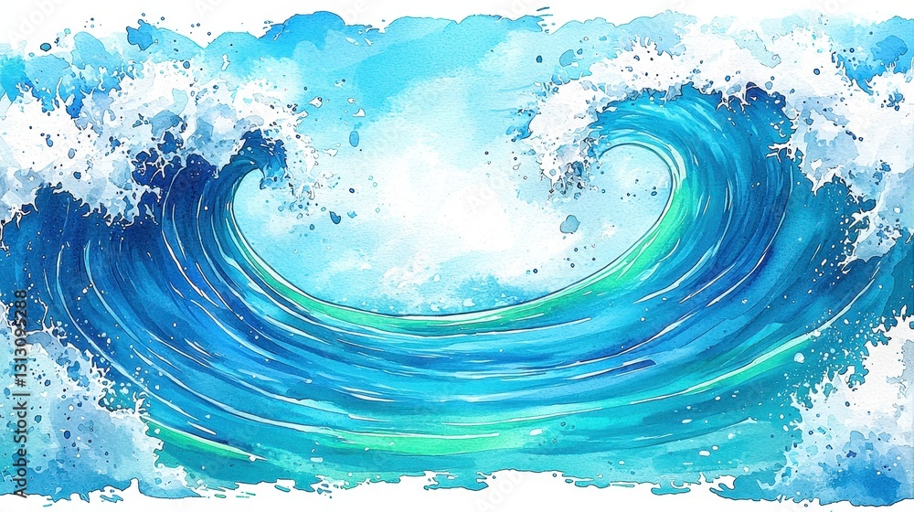 Vibrant Watercolor Waves in Blue and Turquoise Tones Vibrant Watercolor Waves in Blue and Turquoise Tones