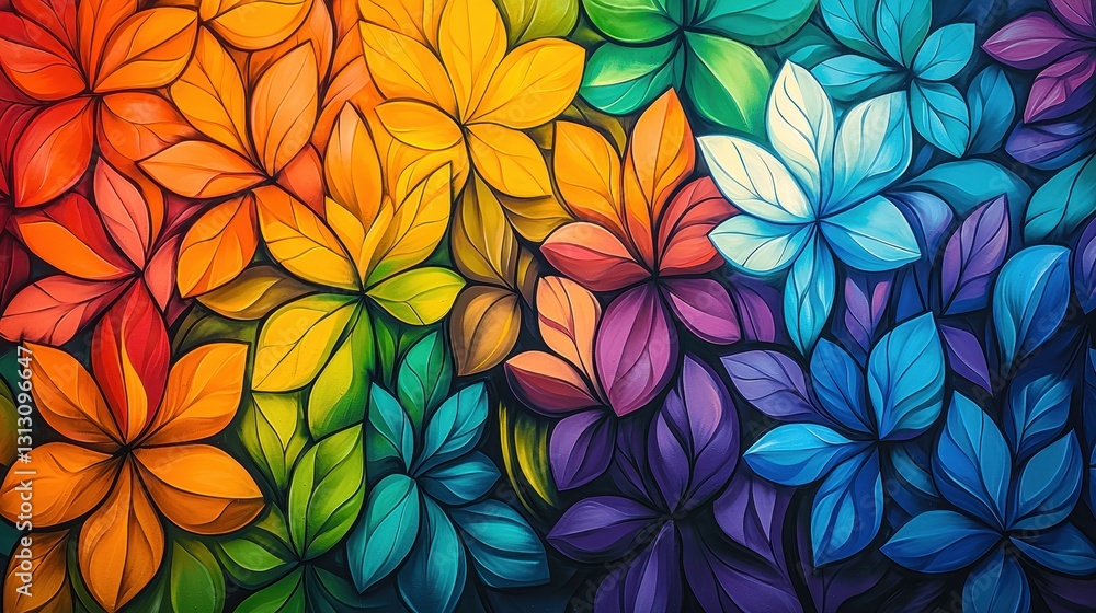 Vibrant Colorful Leaves Pattern in a Nature Inspired Design Vibrant Colorful Leaves Pattern in a Nature Inspired Design