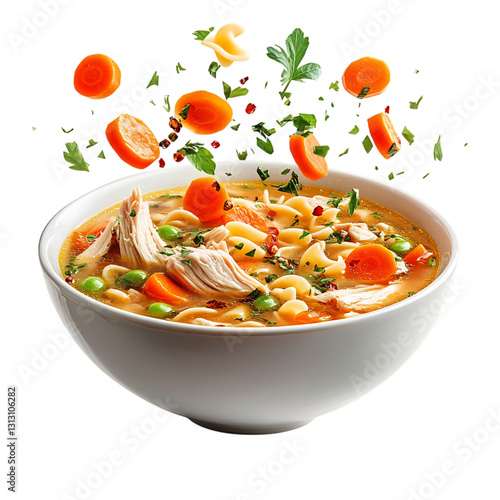 Chicken Noodle Soup Isolated on Transparent Background