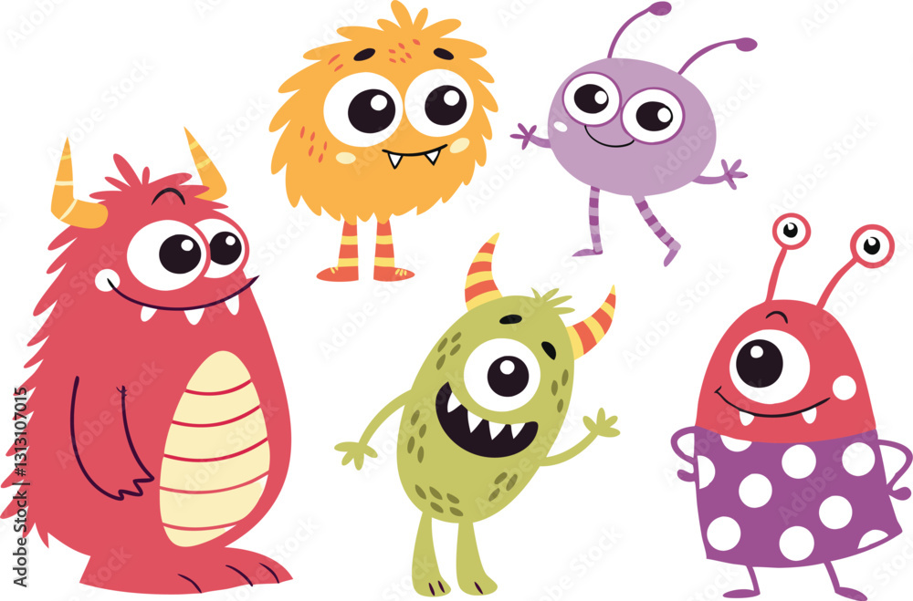 Cute Cartoon Monsters - Colorful Friendly Creatures & Funny Aliens Illustration Cute Cartoon Monsters - Colorful Friendly Creatures & Funny Aliens Illustration