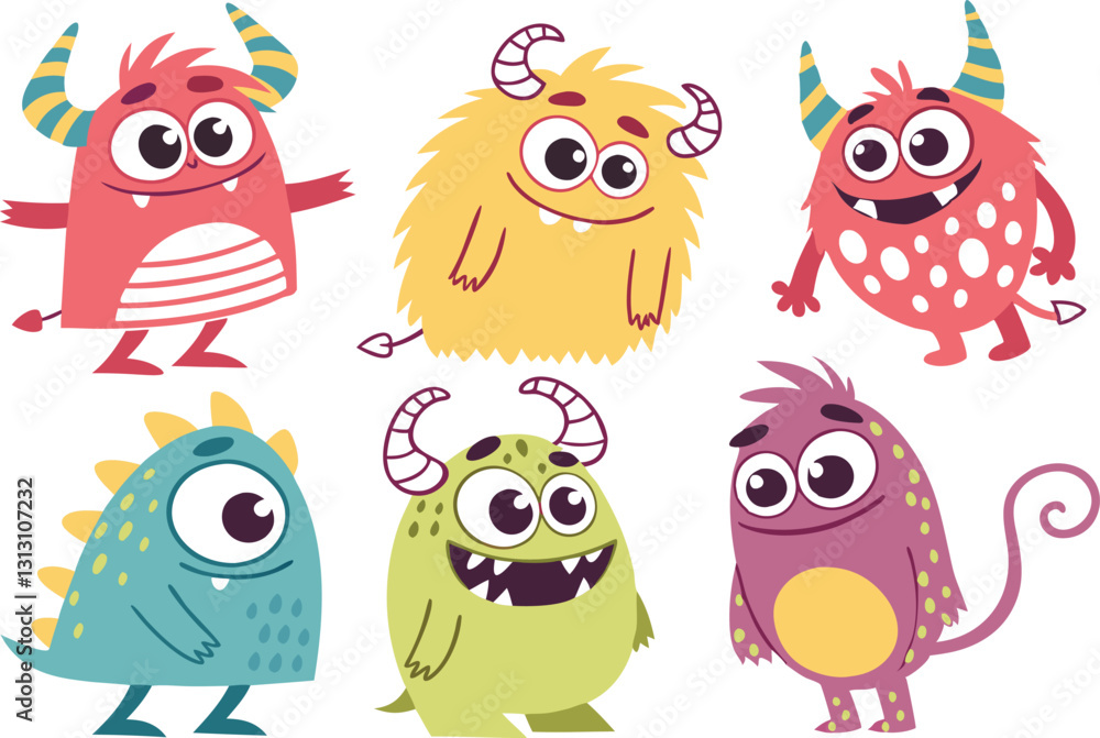 Cute Cartoon Monsters - Colorful Friendly Creatures & Funny Aliens Illustration Cute Cartoon Monsters - Colorful Friendly Creatures & Funny Aliens Illustration