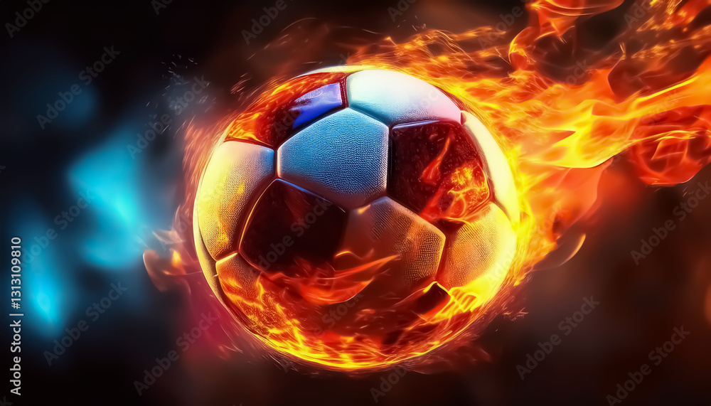 Fototapeta premium Soccer Ball on Fire, Fiery Soccer Ball in Motion - Dynamic Sports Concept