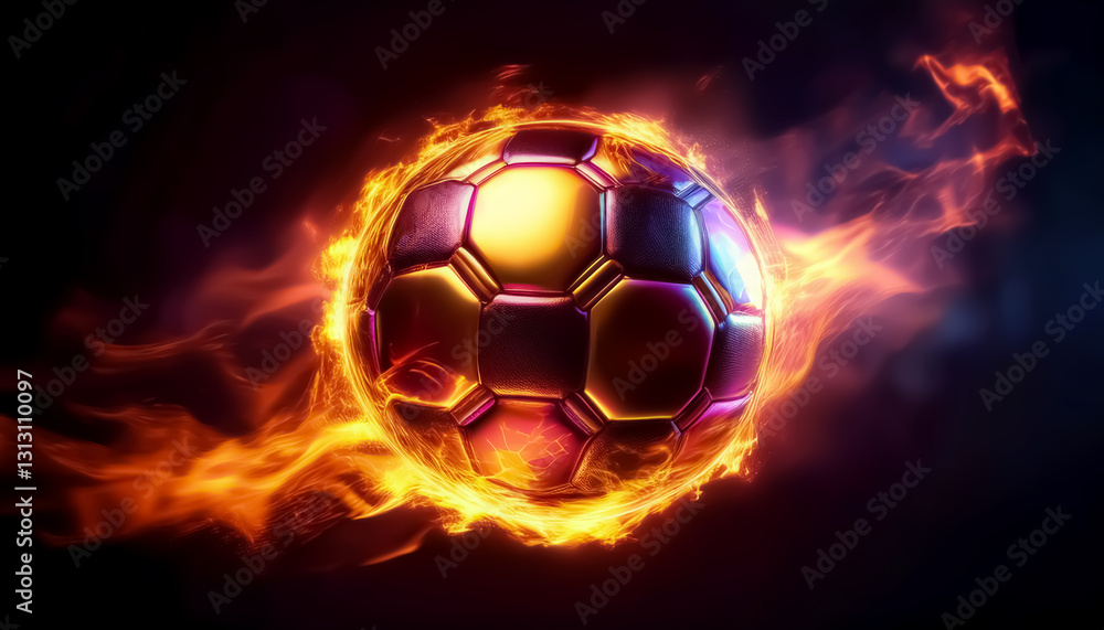 Fototapeta premium Soccer Ball on Fire, Fiery Soccer Ball in Motion - Dynamic Sports Concept