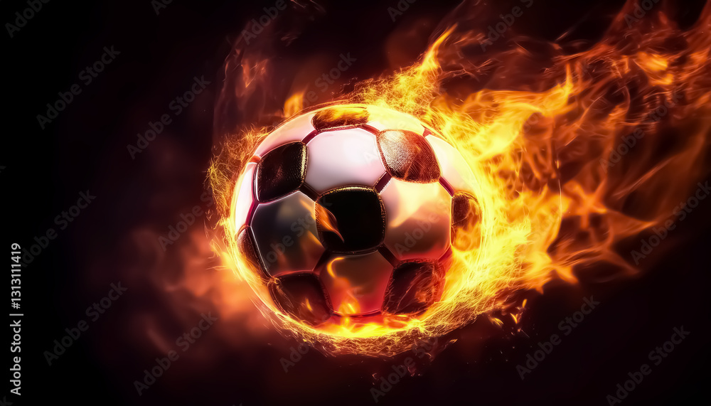 Fototapeta premium Soccer Ball on Fire, Fiery Soccer Ball in Motion - Dynamic Sports Concept