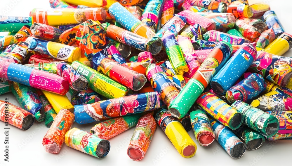 Fototapeta premium A Colorful Pile Of Small Fireworks Tubes
