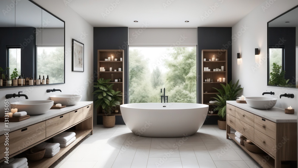 Modern Bathroom with Forest View Modern Bathroom with Forest View