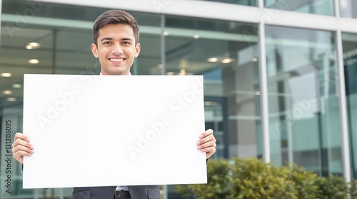 Businessperson Holding a Blank Sign