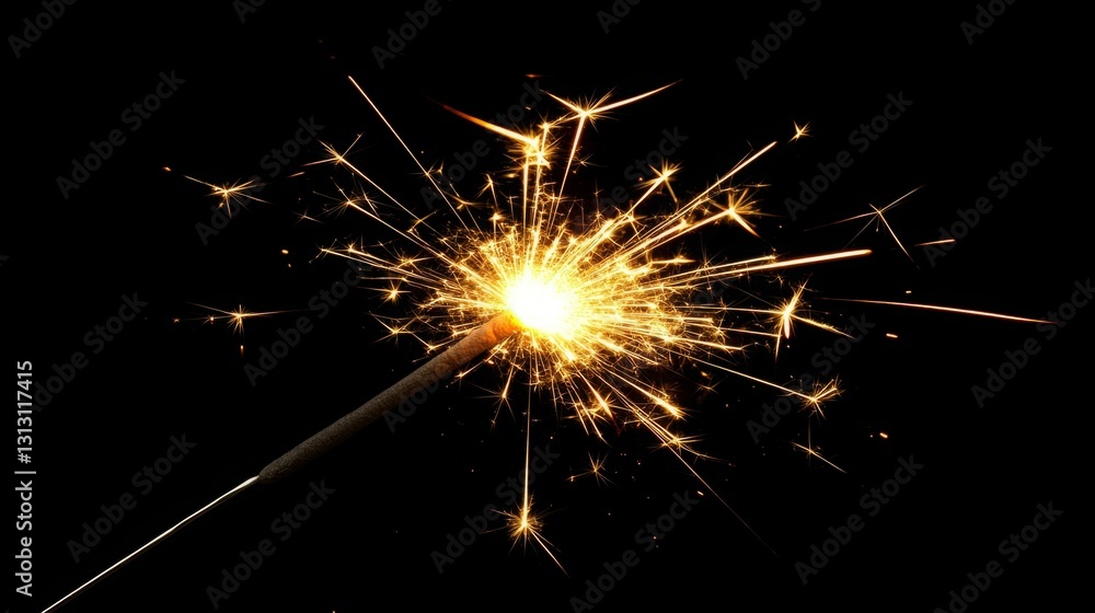 Fototapeta premium Bright sparkler burning against a black background.