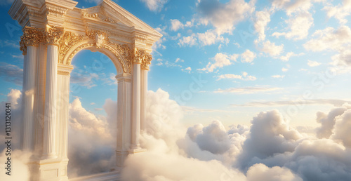 Heavenly Archway Cloudscape Serene Classical Architecture