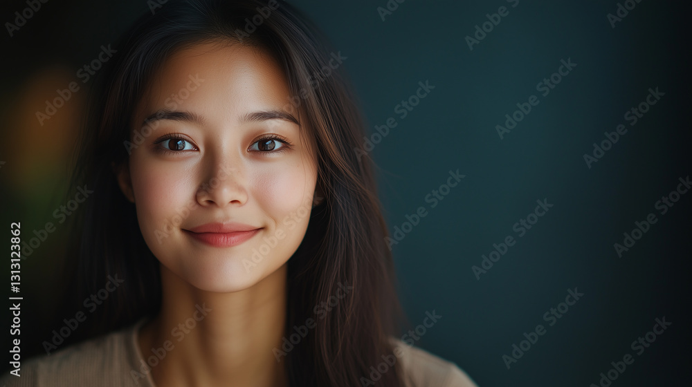 young woman with long hair smiles warmly, showcasing natural beauty and confidence. young woman with long hair smiles warmly, showcasing natural beauty and confidence.