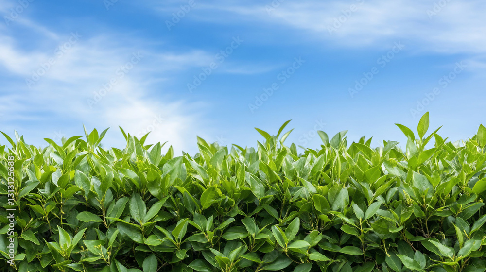Lush Green Hedge Against Blue Sky Nature Background Lush Green Hedge Against Blue Sky Nature Background