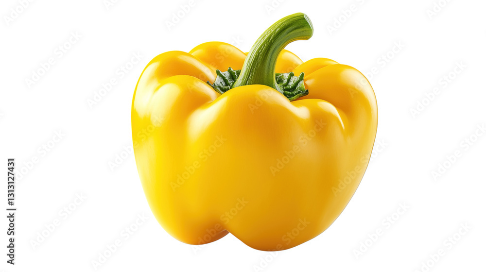 Floating Vibrant Yellow Bell Pepper with Smooth Skin Isolated on White Background Floating Vibrant Yellow Bell Pepper with Smooth Skin Isolated on White Background