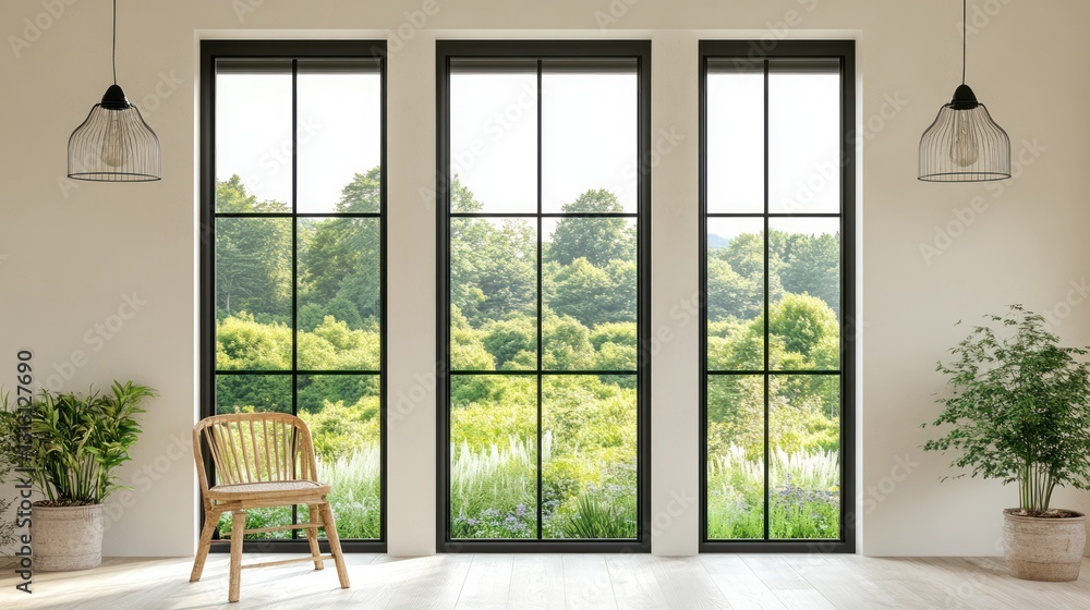 Fototapeta premium Modern Farmhouse Room with Panoramic Views