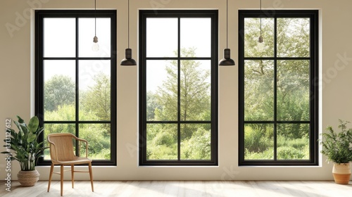 Modern Room with Large Windows  Sunny Day  Natural Light  Peaceful View