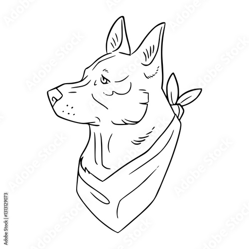 hand-drawn wild dog with neck scarf