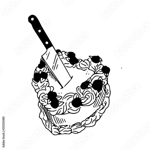 cake with knife vector illustration