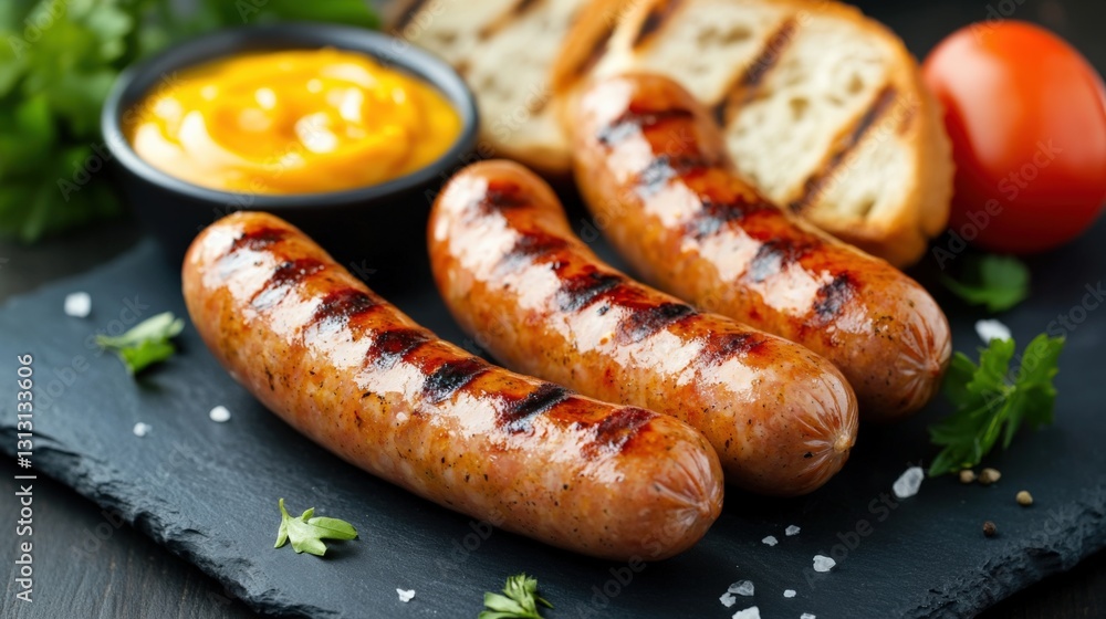 Grilled sausages with mustard sauce Grilled sausages with mustard sauce