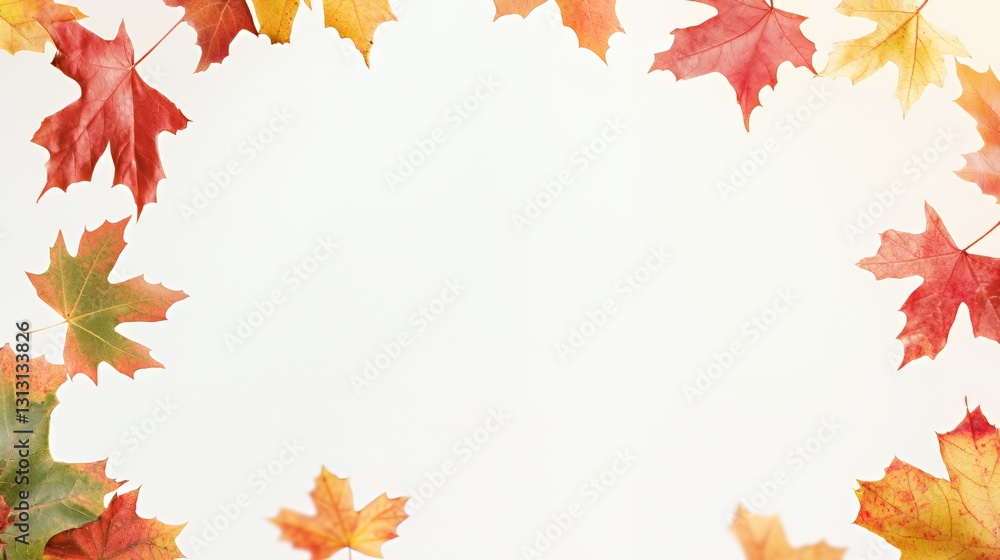 Falling Autumn Maple Leaves Frame on White Background Falling Autumn Maple Leaves Frame on White Background