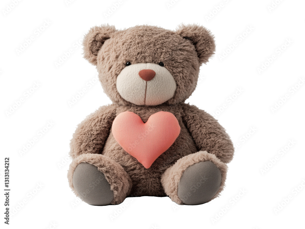 Obraz premium Adorable Soft Brown Teddy Bear with Cute Pink Heart - A Perfect Cuddly Companion and Comforting Gift for Plush Toy Lovers!