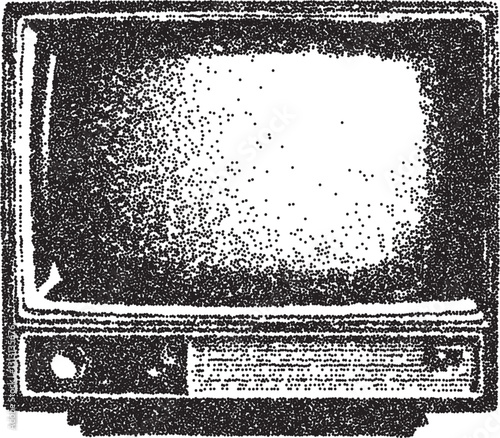 Tv vintage y2k stipple art, screen halftone stipple brutalist retro vector png with transparent background, classic 2000s aesthetic photocopy effect tattoo