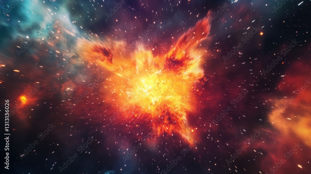 Cosmic explosion, fiery nebula, vibrant colors. Cosmic explosion, fiery nebula, vibrant colors.