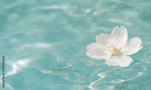 White Flower Floating on Turquoise Water