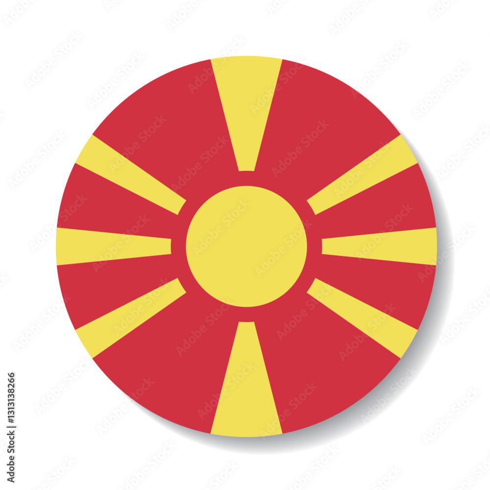 Obraz premium North Macedonia circle flag logo icon digital vector illustration