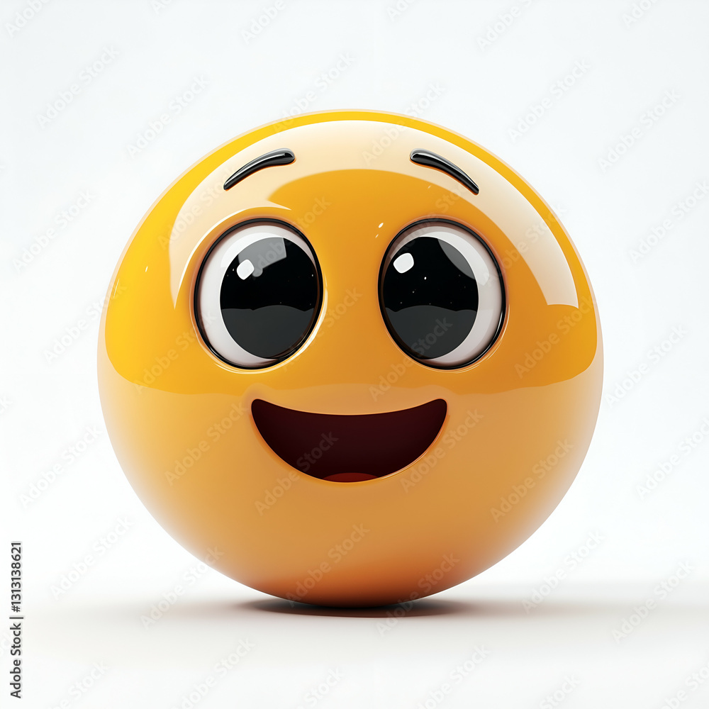 Fototapeta premium Cheerful 3D Emoji Face: Funny Cartoon Character with Yellow Smiley Expression and Playful Design