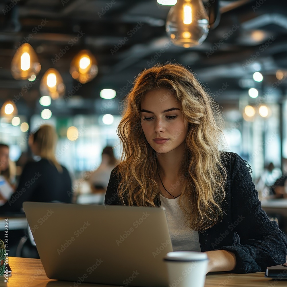 Empowered working woman collaborating in modern city center cozy office space professional atmosphere urban lifestyle Empowered working woman collaborating in modern city center cozy office space professional atmosphere urban lifestyle