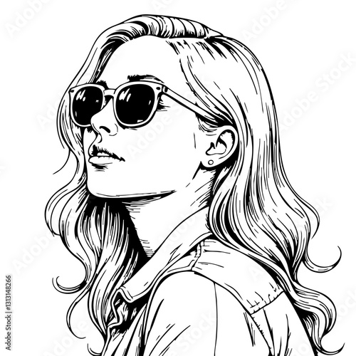 Vintage sketch of a woman wearing sunglasses  
