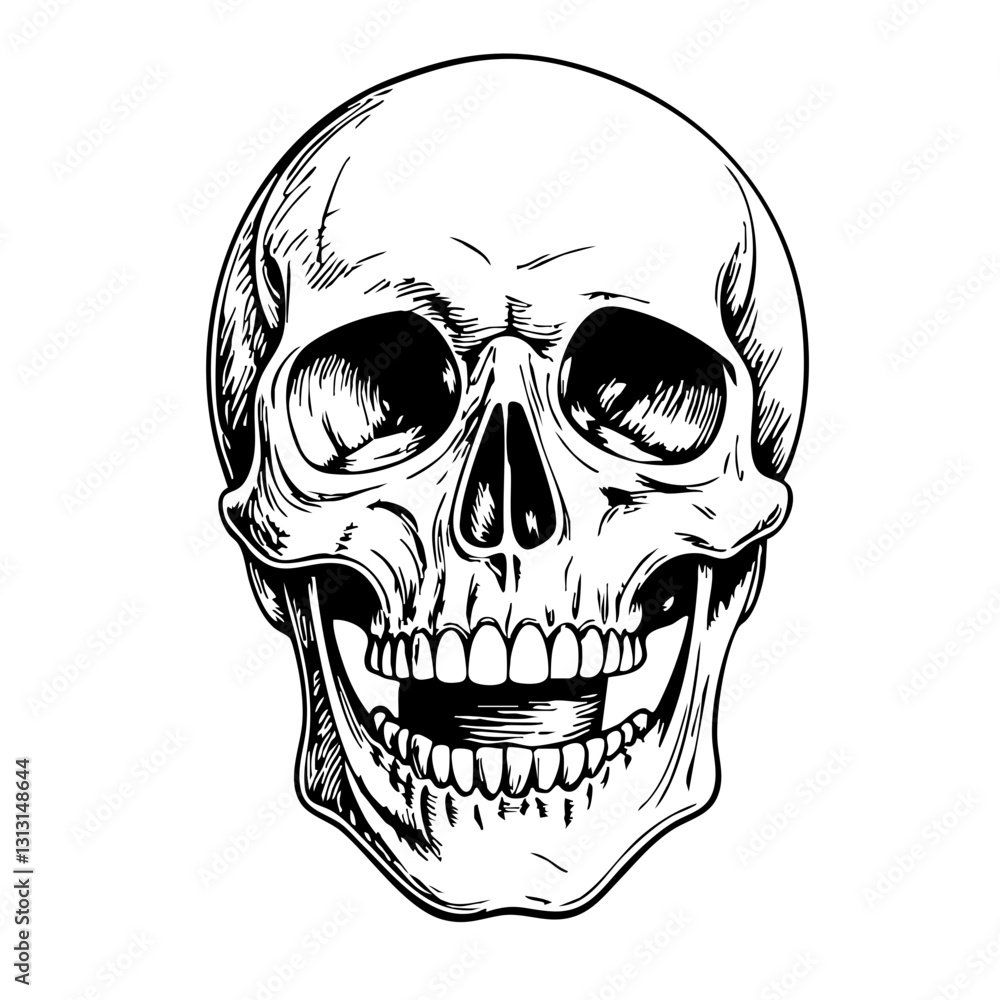 Obraz premium Vintage skull sketch illustration on a white background 