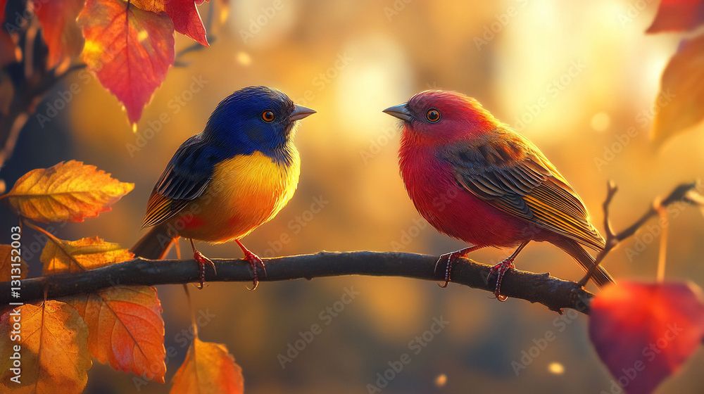Vibrant Autumn Birds Colorful Nature Wildlife Digital Art Vibrant Autumn Birds Colorful Nature Wildlife Digital Art
