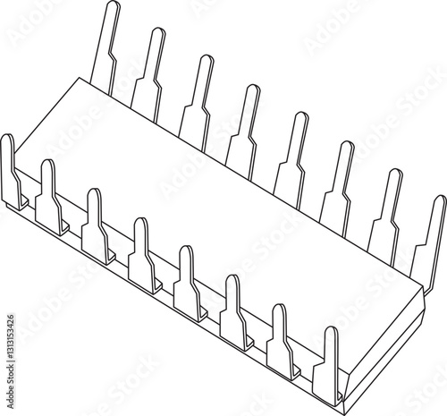 realistic radio component microcircuit DIP 16 side view upside down contour