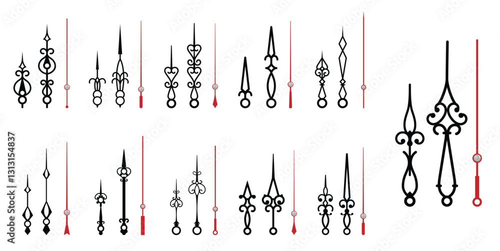 Φωτογραφία Set of Vintage Clock or Ornate Clock Hands Collection isolated.