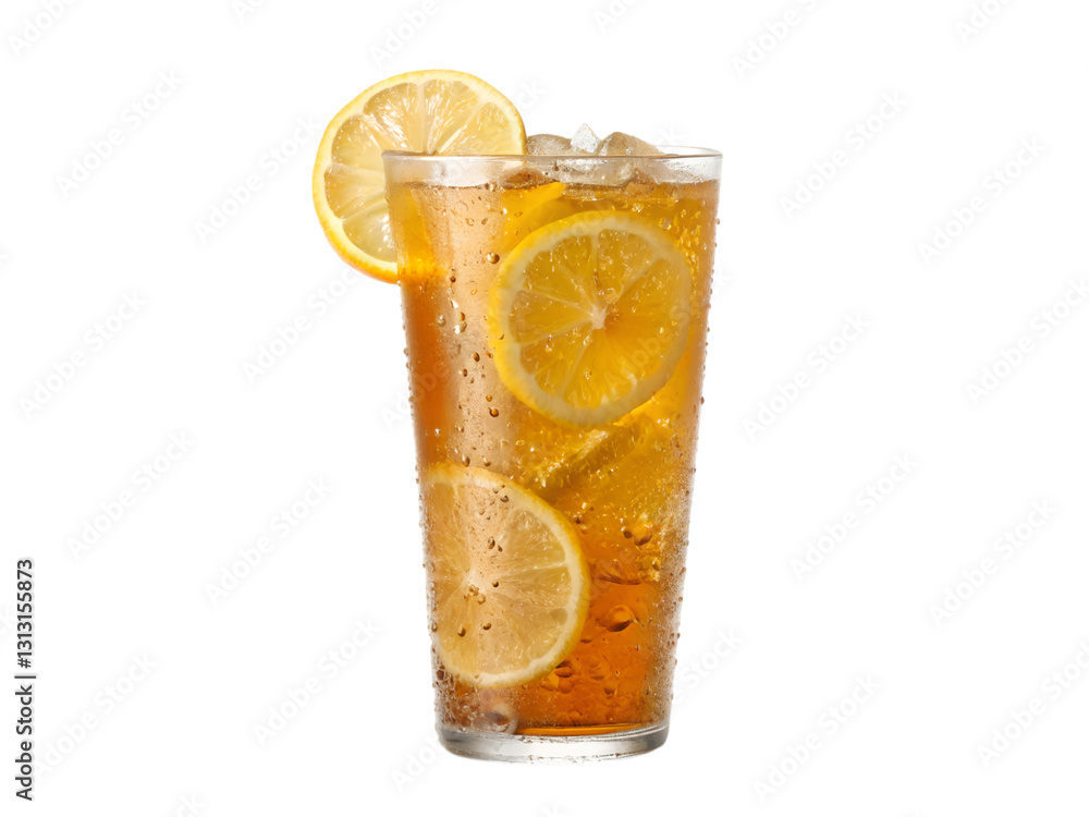 Refreshing iced tea with lemon slices home kitchen beverage photography bright environment close-up, isolated on white or transparent background Refreshing iced tea with lemon slices home kitchen beverage photography bright environment close-up, isolated on white or transparent background