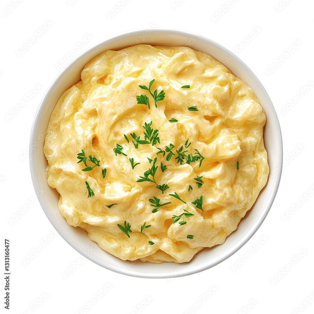 Scrambled eggs with creamy texture isolated on transparent background Scrambled eggs with creamy texture isolated on transparent background