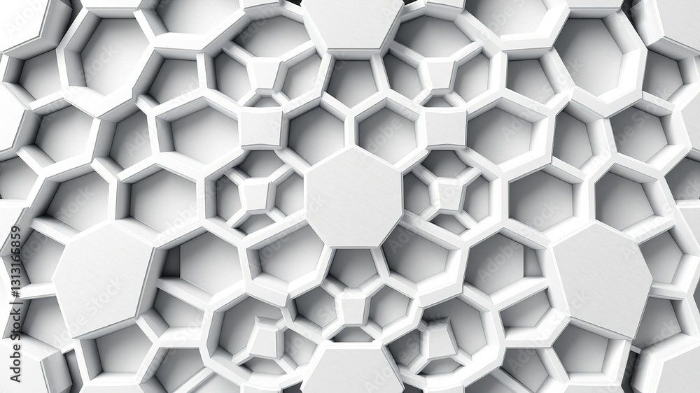 Geometric White Hexagons 3D Design Geometric White Hexagons 3D Design