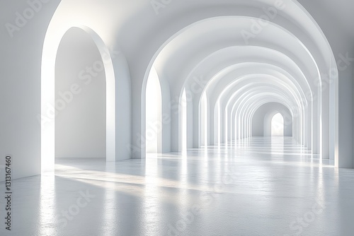 Modern White Abstract Arches in Minimalist Space. Elegant Architectural 3D Render with Clean Aesthetic and Geometric Design.