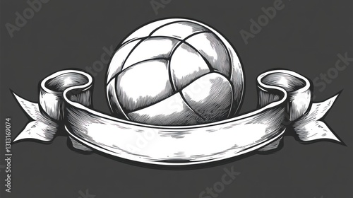 Vintage sports ball emblem with blank ribbon banner photo