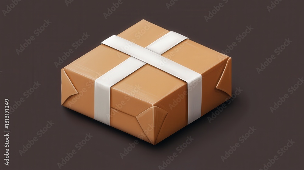 Obraz premium Box Delivery: A perfectly wrapped parcel, secured with white ribbon, sits isolated against a simple backdrop. This image evokes anticipation, the anticipation of something special to arrive.