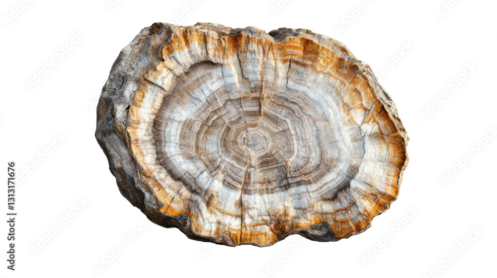 Petrified wood showing growth rings on transparent background Petrified wood showing growth rings on transparent background